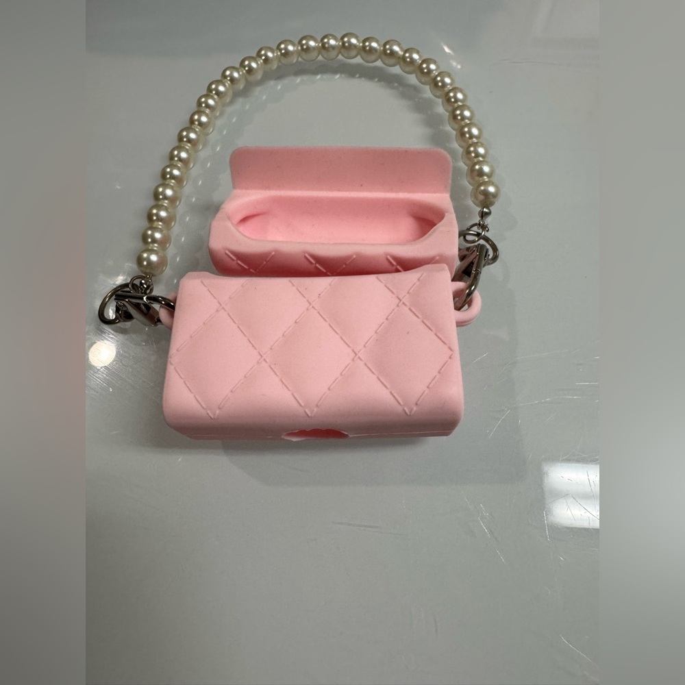 Pink Quilted Mini Bag with Pearl Handle AirPods 3 - Picture 3 of 3